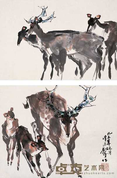 李延声 1995年作 鹿 立轴 36×46cm